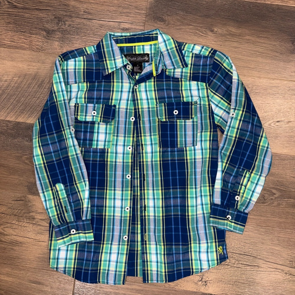 English Laundry Kids Plaid Shirt in Blue and Green